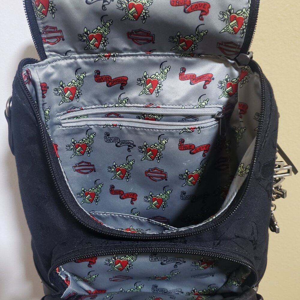 Harley Davidson Vintage Mini Backpack With Skull Prints - Picture 3 of 5